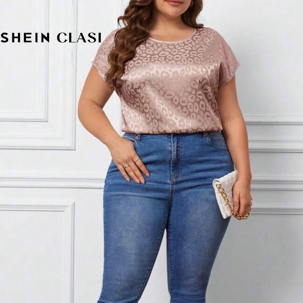 Emery Rose | Pink Satin Leopard Print Blouse